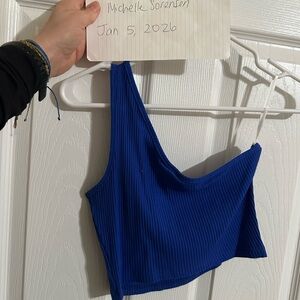 SHEIN Blue Ribbed One-Shoulder Crop Top